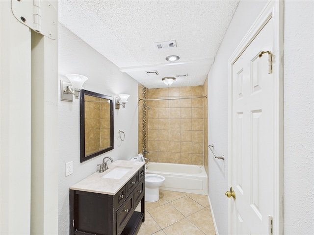1120 Canyon Ridge Dr, Desoto, TX 75115 - full bathroom with vanity, toilet, tile patterned floors, shower / washtub combination, and a textured ceiling