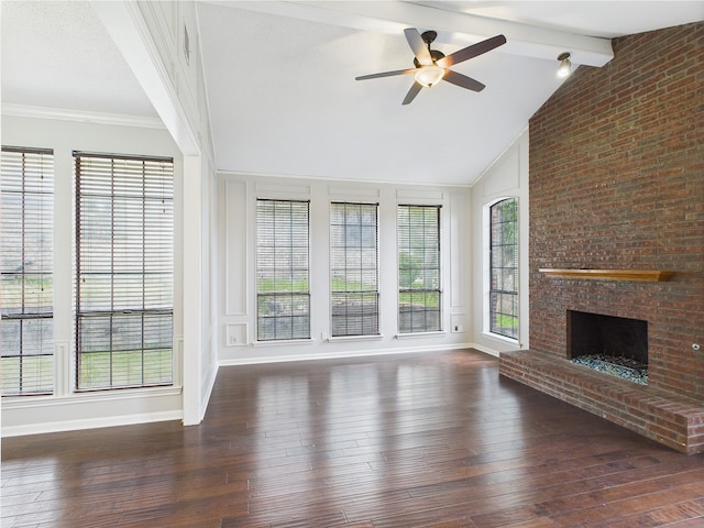 1120 Canyon Ridge Dr, Desoto, TX 75115 - unfurnished living room with hardwood / wood-style flooring, a ceiling fan, baseboards, and a brick fireplace