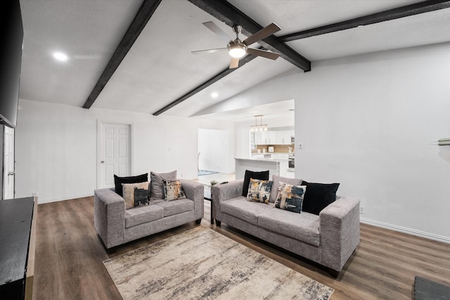 7209 W Cleburne Rd, Fort Worth, TX 76133 - living area featuring wood finished floors, ceiling fan, recessed lighting, and baseboards