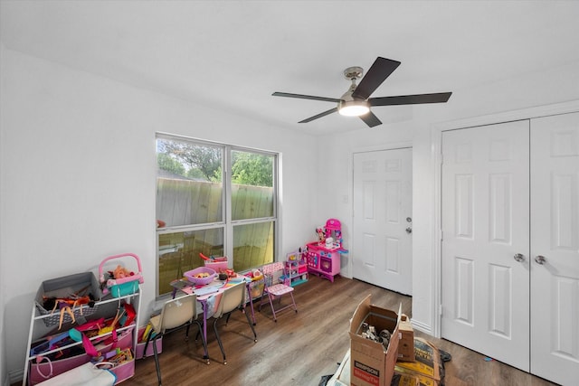 7209 W Cleburne Rd, Fort Worth, TX 76133 - game room with ceiling fan and wood finished floors