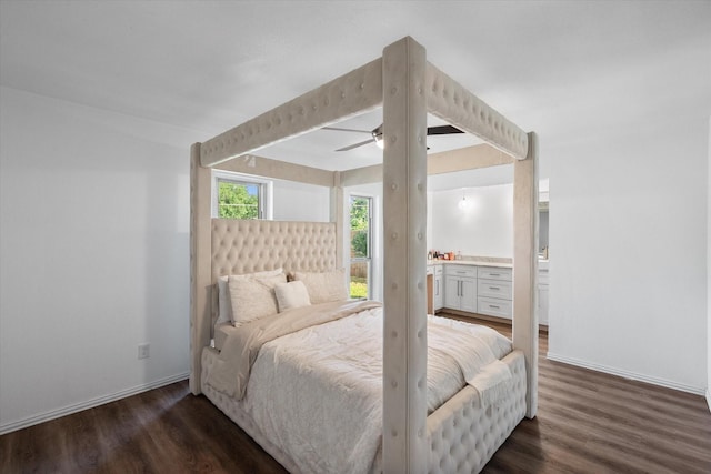 7209 W Cleburne Rd, Fort Worth, TX 76133 - bedroom with dark wood-style floors, baseboards, and ceiling fan