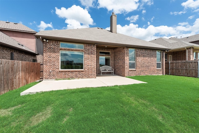 9641 Calaveras Rd, Fort Worth, TX 76177 - back of house with a patio area, brick siding, and a chimney