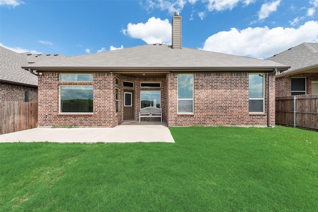9641 Calaveras Rd, Fort Worth, TX 76177 - back of property with a patio area, a chimney, brick siding, and roof with shingles