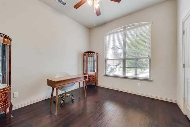 9641 Calaveras Rd, Fort Worth, TX 76177 - office space with a ceiling fan, healthy amount of natural light, wood finished floors, and baseboards
