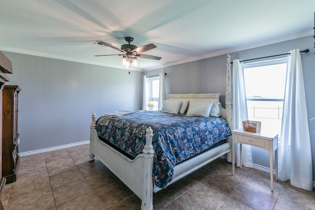 4260 Gun Club Rd, Temple, TX 76501 - bedroom featuring crown molding, baseboards, a ceiling fan, and a textured ceiling