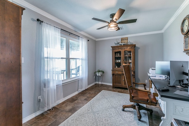 4260 Gun Club Rd, Temple, TX 76501 - office space featuring stone finish floors, a ceiling fan, baseboards, and ornamental molding