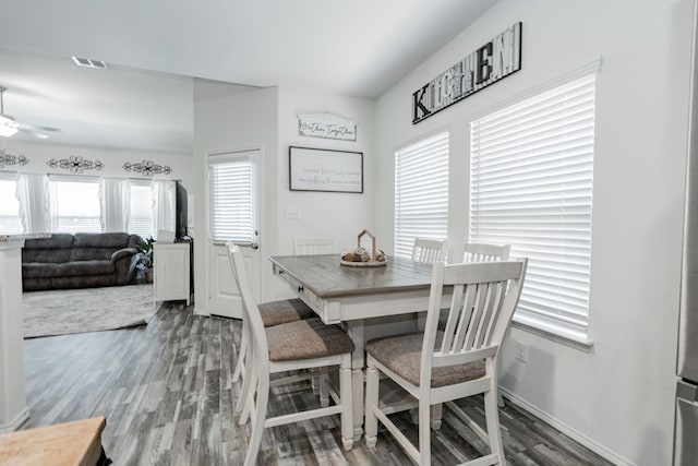 273 Pitt Cir, Fate, TX 75189 - dining area featuring wood finished floors, baseboards, and a ceiling fan