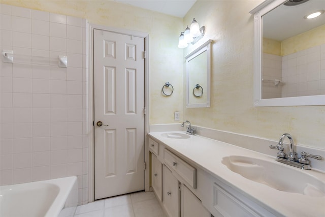 6921 Vineridge Dr, Dallas, TX 75248 - bathroom featuring double vanity and tile patterned flooring