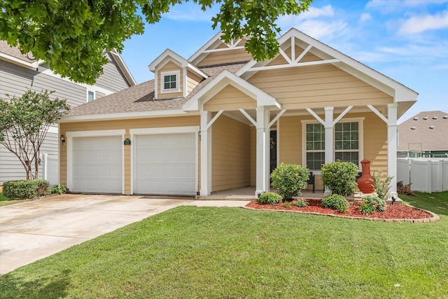 9129 Blackstone Dr, Providence Village, TX 76227 - view of front of home with an attached garage, a shingled roof, concrete driveway, and a porch