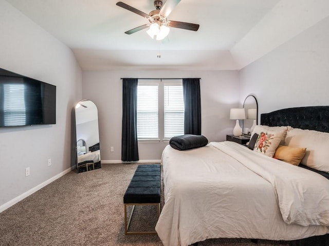 519 Stampede Ln, Princeton, TX 75407 - bedroom with carpet flooring, lofted ceiling, baseboards, and a ceiling fan