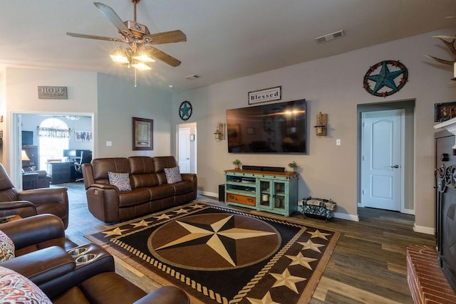 1551 Whiterock Dr, Midlothian, TX 76065 - living area with ceiling fan, wood finished floors, and baseboards