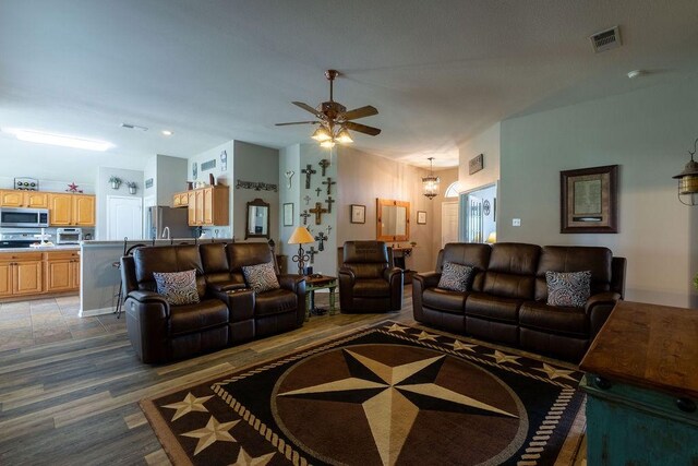1551 Whiterock Dr, Midlothian, TX 76065 - living area with a ceiling fan and wood finished floors