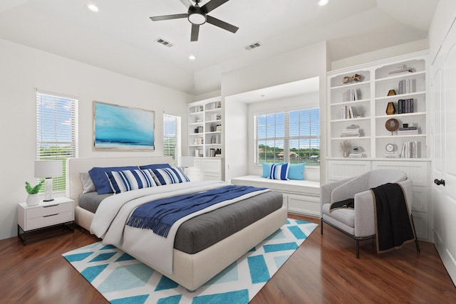 10040 Horseshoe Nail Rd, Pilot Point, TX 76258 - bedroom featuring dark wood-style floors, recessed lighting, and a ceiling fan