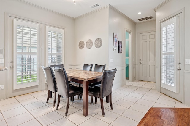 3908 Sagamore Hill Ct, Plano, TX 75025 - dining room featuring light tile patterned floors, ornamental molding, and healthy amount of natural light