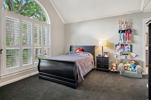 3908 Sagamore Hill Ct, Plano, TX 75025 - carpeted bedroom featuring crown molding, lofted ceiling, and multiple windows