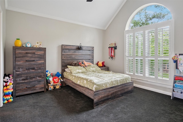 3908 Sagamore Hill Ct, Plano, TX 75025 - bedroom with lofted ceiling, crown molding, and carpet flooring