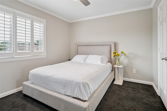 3908 Sagamore Hill Ct, Plano, TX 75025 - carpeted bedroom with ornamental molding, baseboards, and ceiling fan