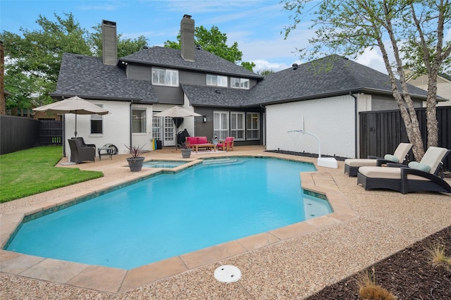 3908 Sagamore Hill Ct, Plano, TX 75025 - view of pool featuring a patio area, an outdoor hangout area, and a pool with connected hot tub