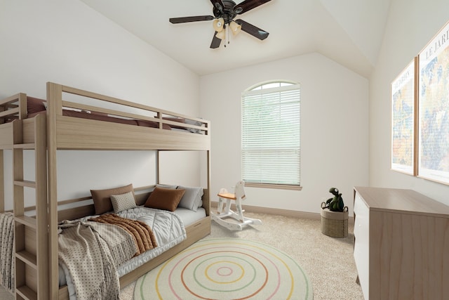 11048 Fernbury Dr, Fort Worth, TX 76179 - bedroom featuring carpet floors, baseboards, vaulted ceiling, and ceiling fan