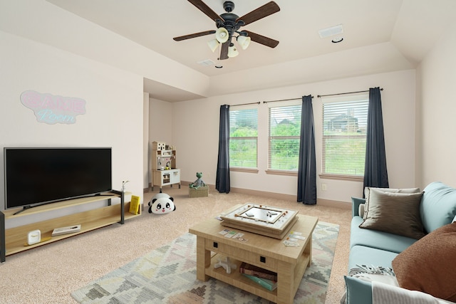 11048 Fernbury Dr, Fort Worth, TX 76179 - carpeted living area with ceiling fan and baseboards