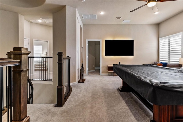 3480 Newport Dr, Prosper, TX 75078 - game room with carpet flooring, ceiling fan, billiards table, and baseboards