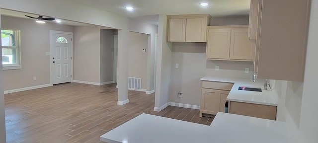 4017 Pickett St, Greenville, TX 75401 - kitchen featuring light countertops, baseboards, wood finished floors, a sink, and recessed lighting