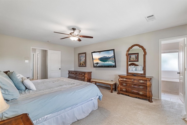 1036 Ridgetop Dr, Justin, TX 76247 - bedroom featuring carpet flooring, ceiling fan, ensuite bathroom, and baseboards