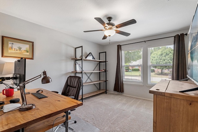 1036 Ridgetop Dr, Justin, TX 76247 - office with light colored carpet, ceiling fan, and baseboards