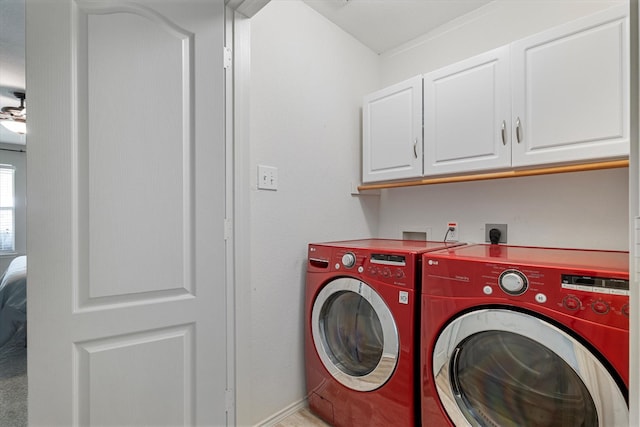 1036 Ridgetop Dr, Justin, TX 76247 - washroom with cabinet space, independent washer and dryer, and ceiling fan