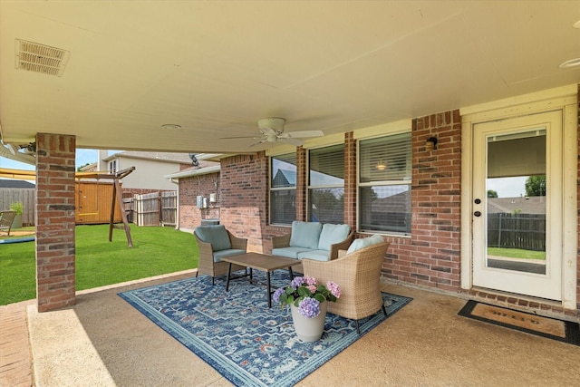 1036 Ridgetop Dr, Justin, TX 76247 - view of patio with ceiling fan and an outdoor living space