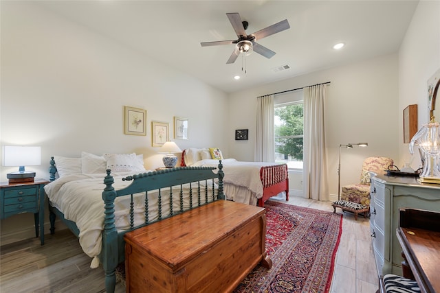 11017 Cartwright Dr, Denton, TX 76207 - bedroom with light wood-type flooring, recessed lighting, baseboards, and a ceiling fan