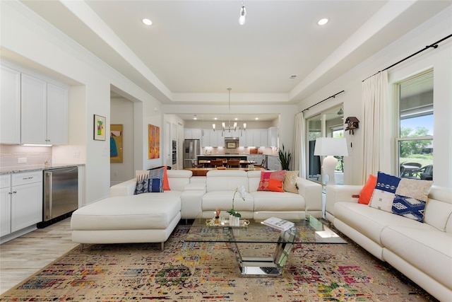 11017 Cartwright Dr, Denton, TX 76207 - living area featuring a chandelier, light wood-type flooring, and recessed lighting