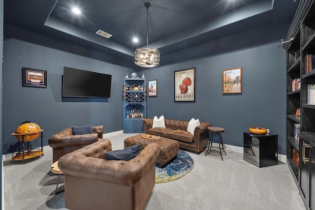 1007 Sinopa St, Caddo Mills, TX 75135 - carpeted living room featuring a tray ceiling, baseboards, and recessed lighting