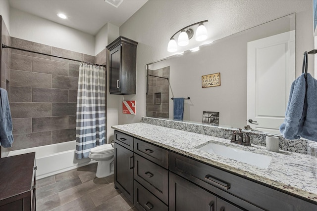 1007 Sinopa St, Caddo Mills, TX 75135 - bathroom featuring vanity, toilet, and shower / bathtub combination with curtain