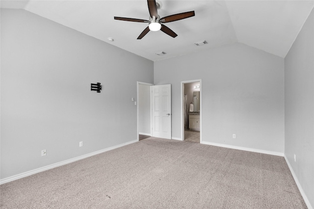 2814 Saddlebred Trl, Celina, TX 75009 - unfurnished bedroom with vaulted ceiling, carpet floors, baseboards, ensuite bathroom, and a ceiling fan