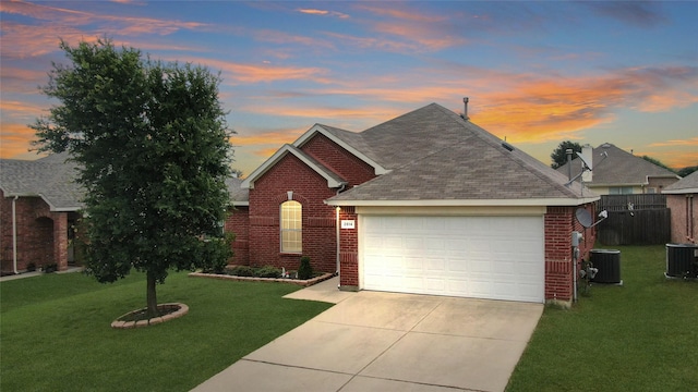 2814 Saddlebred Trl, Celina, TX 75009 - view of front facade featuring an attached garage, roof with shingles, driveway, central AC unit, and brick siding