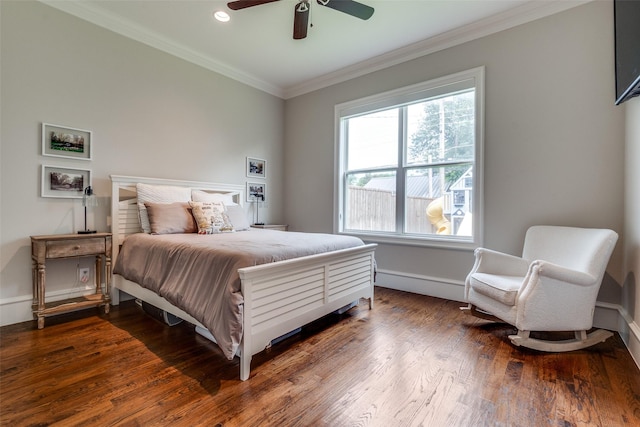 6242 Vickery Blvd, Dallas, TX 75214 - bedroom featuring ornamental molding, wood finished floors, baseboards, recessed lighting, and ceiling fan
