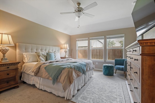 2837 Redbud Ln, Melissa, TX 75454 - bedroom featuring light colored carpet, vaulted ceiling, baseboards, and a ceiling fan