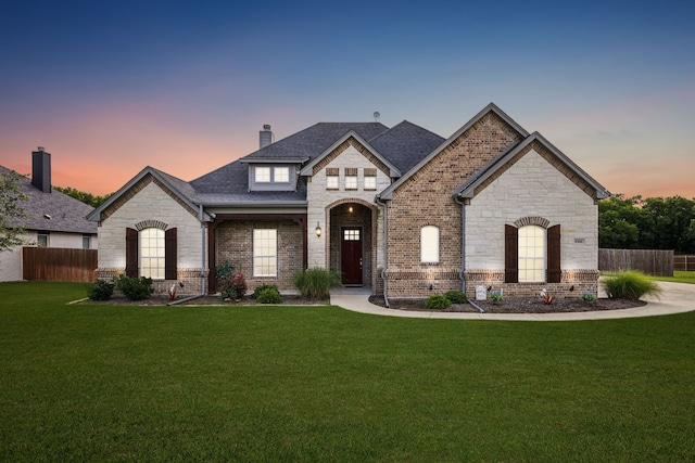 8900 Hidden Pond St, Justin, TX 76247 - french country inspired facade with stone siding, a chimney, and brick siding
