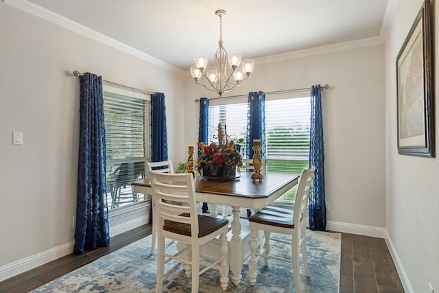 8900 Hidden Pond St, Justin, TX 76247 - dining room featuring a chandelier, baseboards, wood finished floors, and ornamental molding