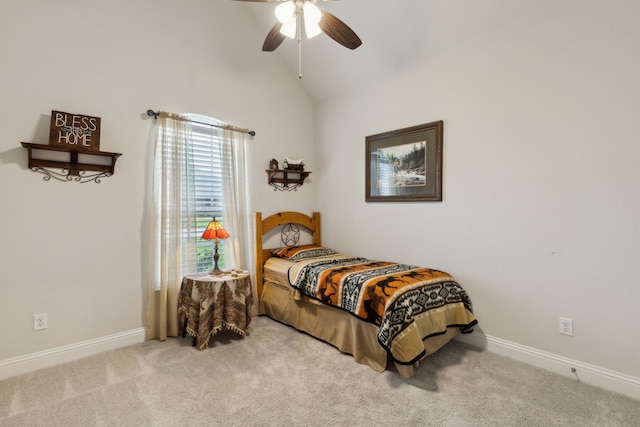 8900 Hidden Pond St, Justin, TX 76247 - bedroom with lofted ceiling, carpet, baseboards, and a ceiling fan