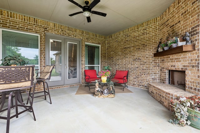 8900 Hidden Pond St, Justin, TX 76247 - view of patio featuring an outdoor brick fireplace and a ceiling fan