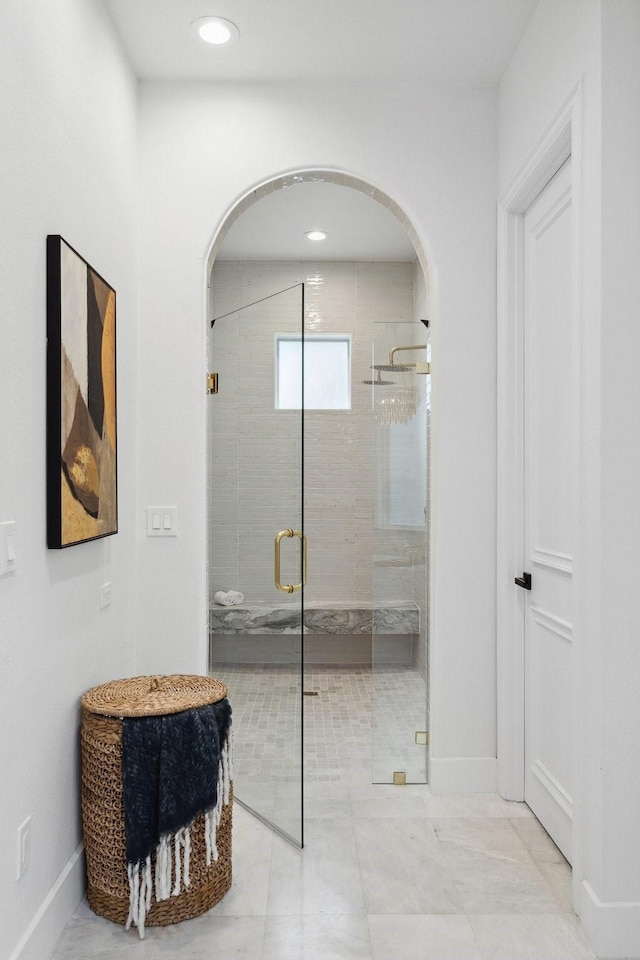 6405 Rockbluff Cir, Plano, TX 75024 - full bath with a shower stall and recessed lighting