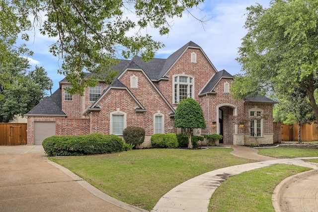 6405 Rockbluff Cir, Plano, TX 75024 - traditional-style home featuring brick siding, concrete driveway, a shingled roof, and a garage