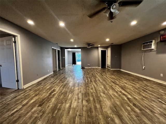106 Lane St, Comanche, TX 76442 - unfurnished room with a ceiling fan, a textured ceiling, dark wood-style flooring, recessed lighting, and baseboards