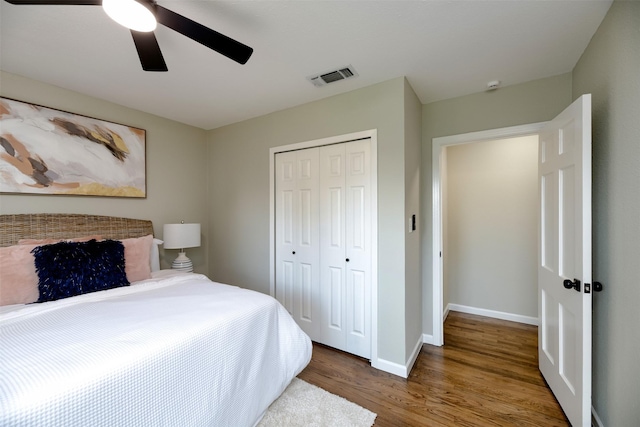 7333 Pensacola Ave, Fort Worth, TX 76116 - bedroom with wood finished floors, a closet, baseboards, and ceiling fan