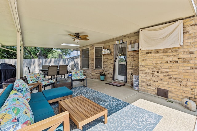 4008 Lynbrook Ln, Arlington, TX 76015 - view of patio featuring an outdoor living space, a ceiling fan, outdoor dining space, and grilling area