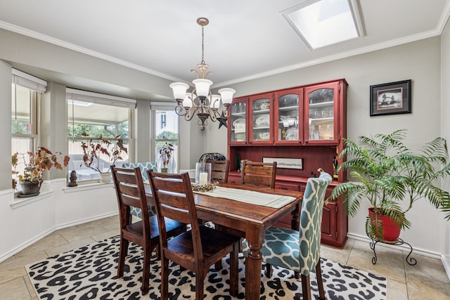 4008 Lynbrook Ln, Arlington, TX 76015 - dining room featuring a chandelier, ornamental molding, light tile patterned floors, and baseboards