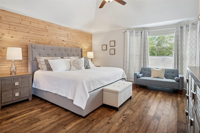 2201 Heatherton Pl, Plano, TX 75023 - bedroom with wood walls, dark wood finished floors, and ceiling fan
