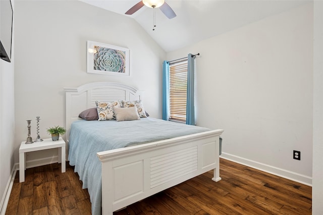 2201 Heatherton Pl, Plano, TX 75023 - bedroom with lofted ceiling, dark wood-type flooring, baseboards, and a ceiling fan